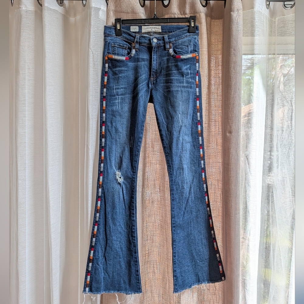 Miss Me Blue Flare Jeans with Red and White Trim